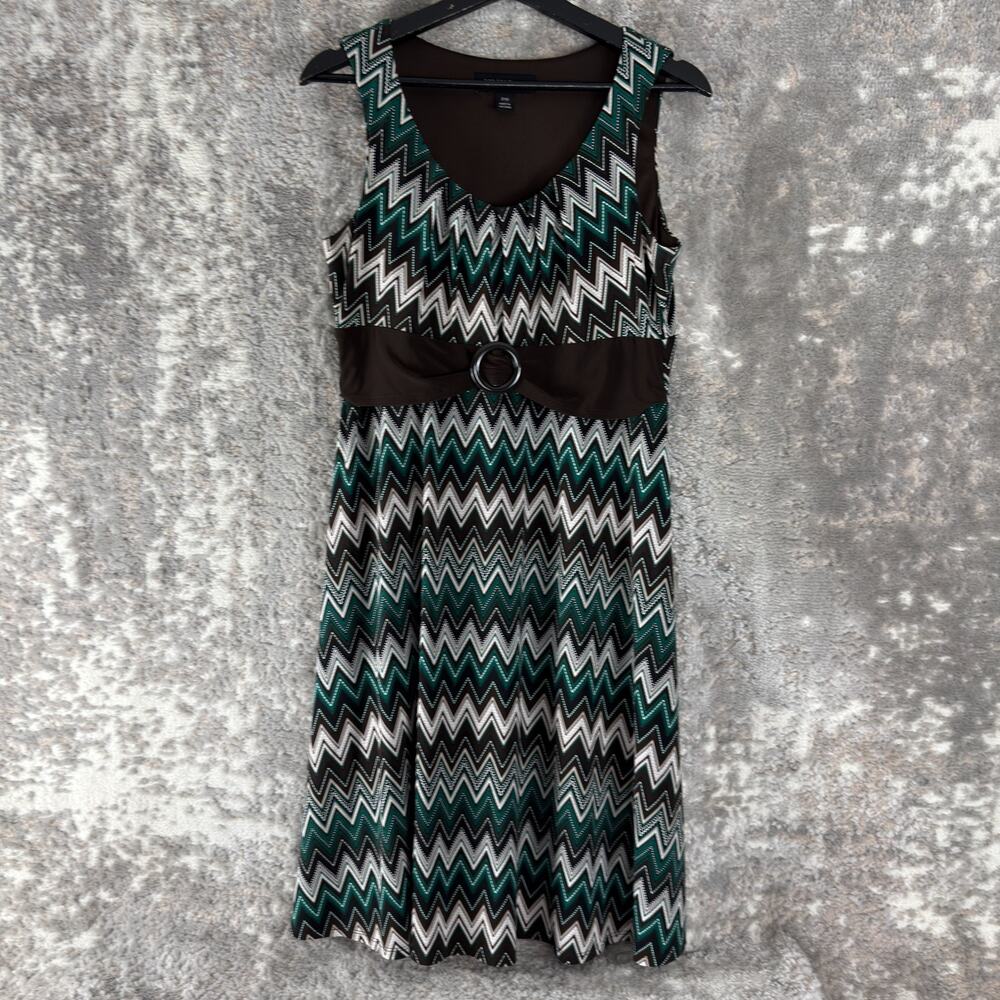 Perceptions Petite Size PM Zigzag Chevron A Line Midi Dress Belted Sleeveless